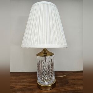 Vintage Waterford Boudoir Small Cylindrical Brass and Crystal Table Lamps W/ Wat